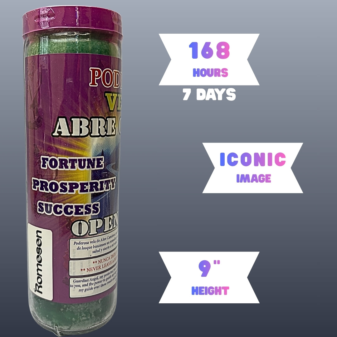 Romesen Abre Camino, Open Roads Candle, 7-Day Scented Candle.