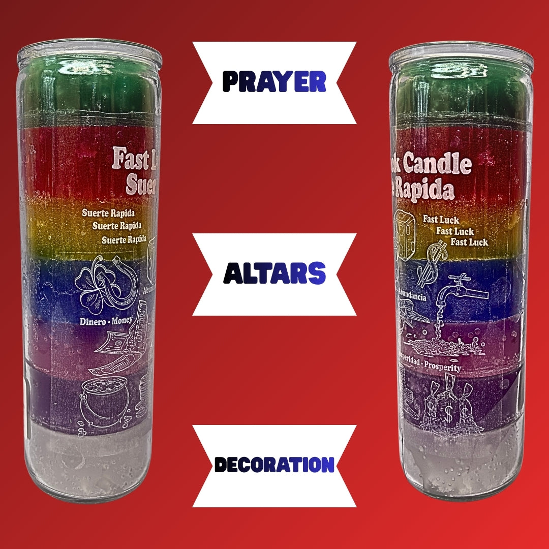 Romesen Suerte Rapida, Veladora 7-Colores 7-Dias, Fast Luck 7-Day, 7 Color Prayer Candle
