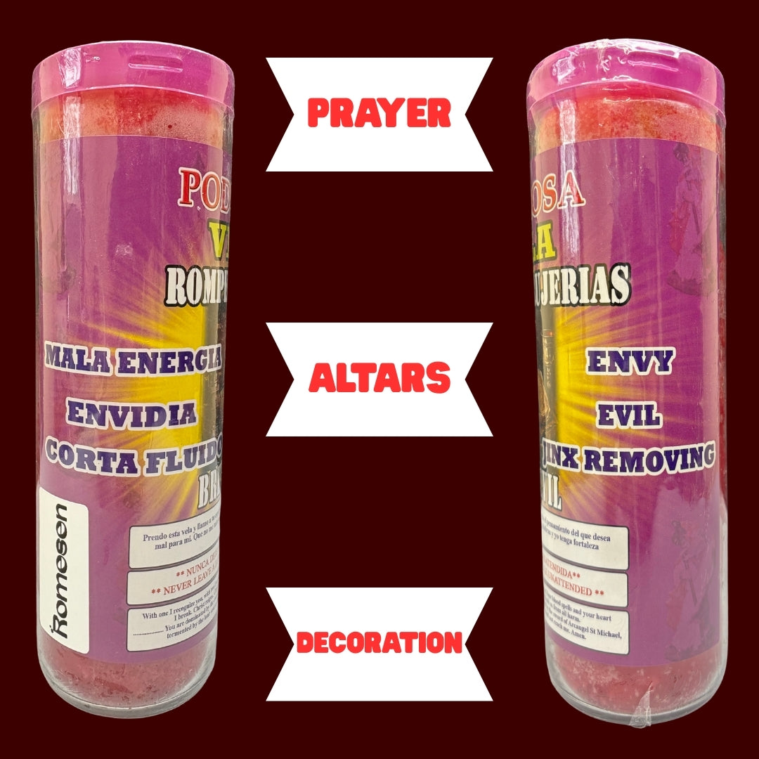 Romesen Rompe Brujeria, Veladora Preparada 7-Dias, Break Evil 7-Day Fixed Candle