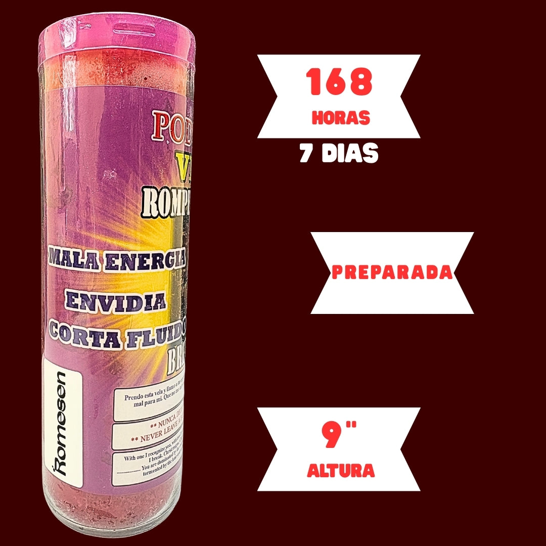Romesen Rompe Brujeria, Veladora Preparada 7-Dias, Break Evil 7-Day Fixed Candle