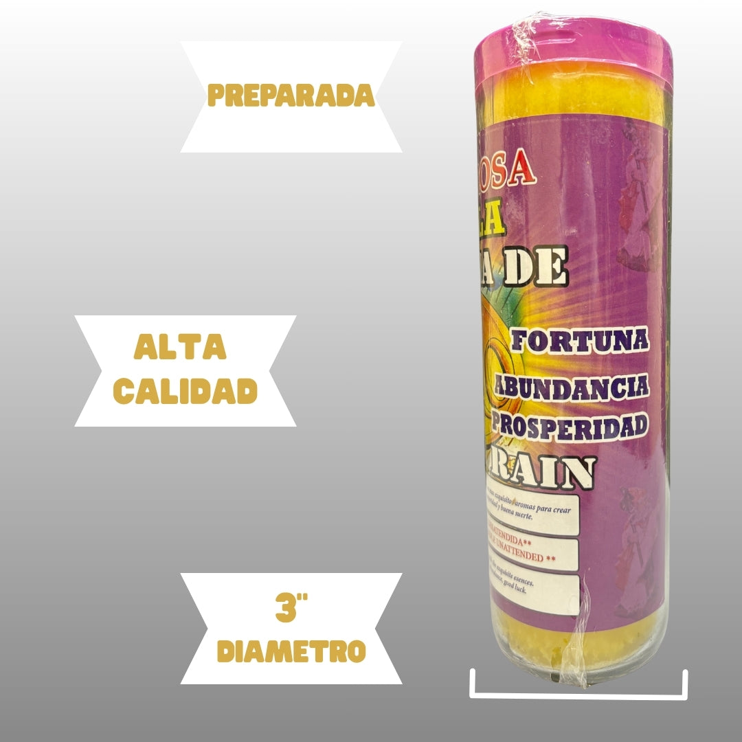 Romesen Lluvia de Oro, Veladora 7-Dias, Gold Rain 7-Day Fixed Prayer Candle