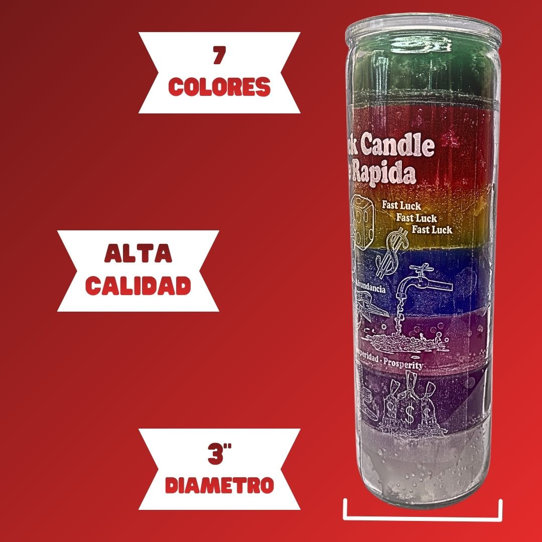 Romesen Suerte Rapida, Veladora 7-Colores 7-Dias, Fast Luck 7-Day, 7 Color Prayer Candle