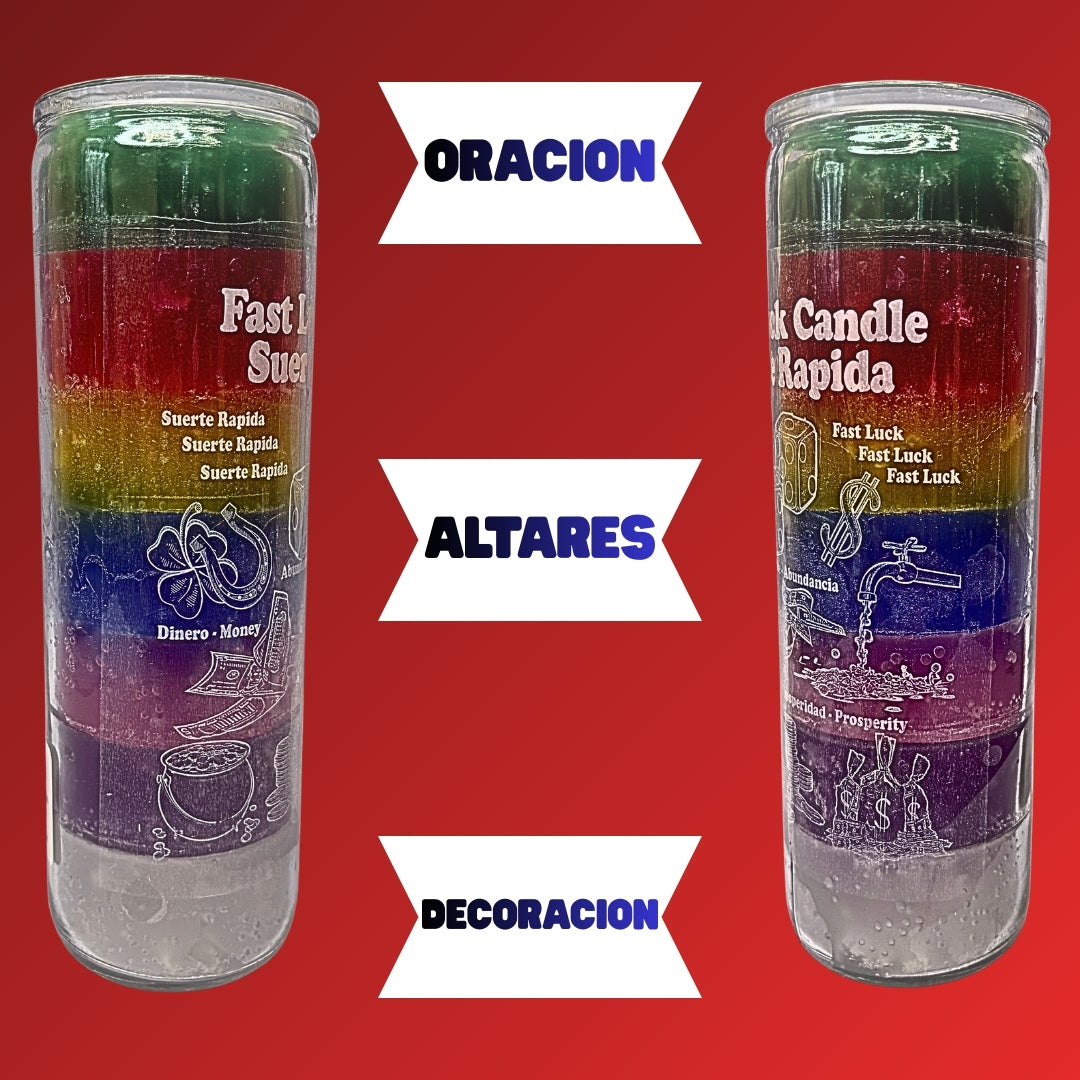 Romesen Suerte Rapida, Veladora 7-Colores 7-Dias, Fast Luck 7-Day, 7 Color Prayer Candle