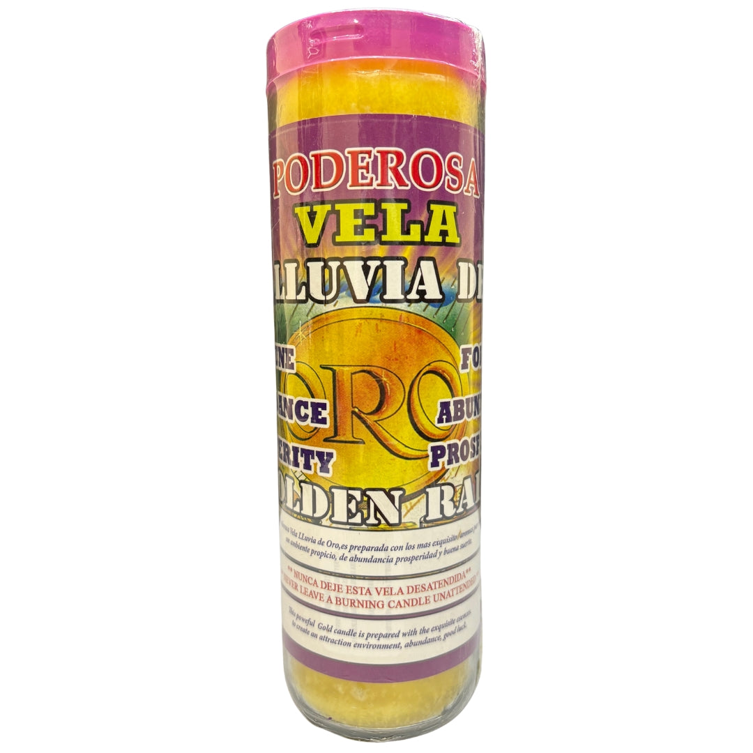 Romesen Lluvia de Oro, Veladora 7-Dias, Gold Rain 7-Day Fixed Prayer Candle